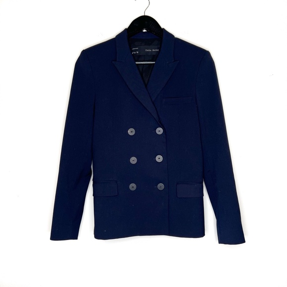 Zara Jackets & Blazers - Zara Jacket Double Breasted Blazer In Navy Blue Padded Shoulders